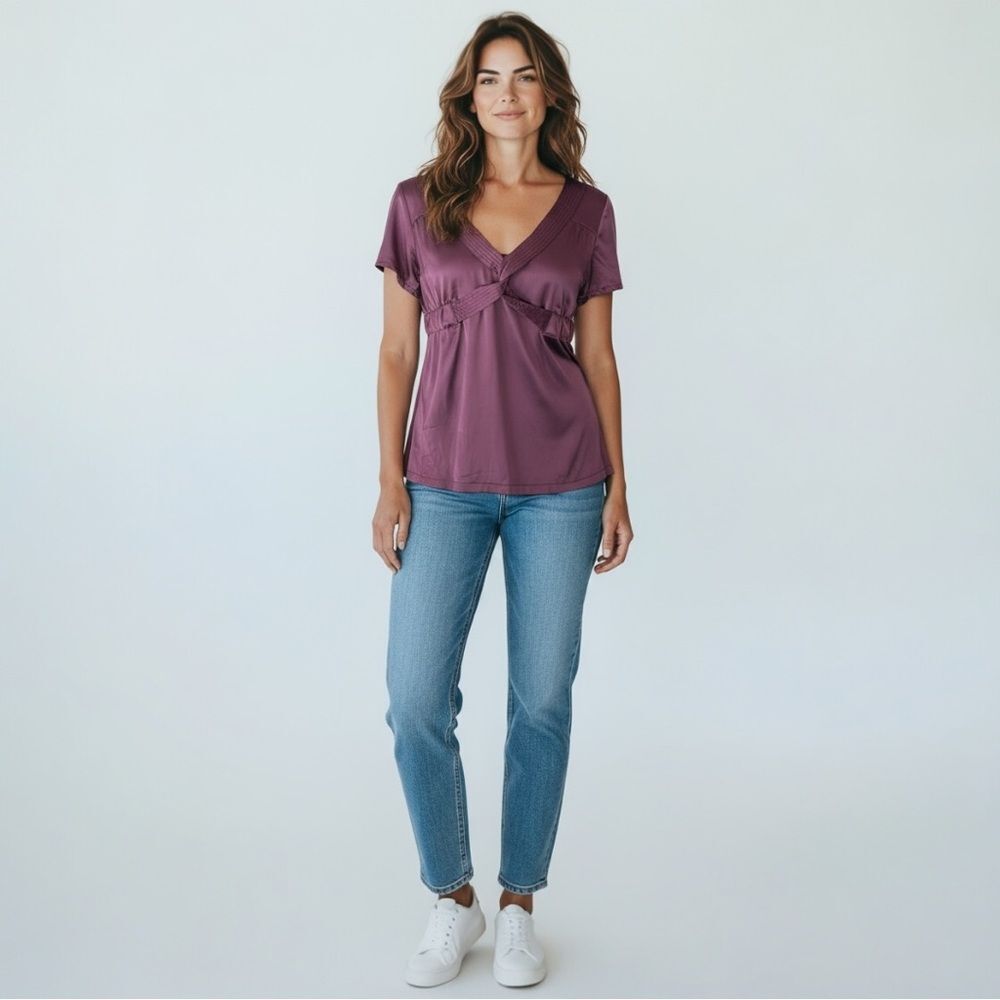 Y2K Proenza Schouler  Purple Plum Baby Doll Silk Top Sz 8